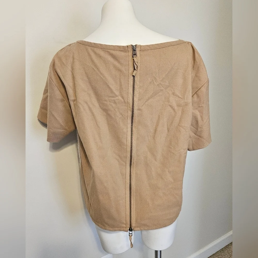Banana Republic | Boxy Short Sleeve Back Zip Front Fur Oversized Top Blouse